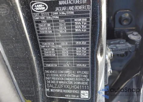 2020 Land Rover Range Rover Evoque S z USA, uszkodzony, nr VIN SALZJ2FXXLH041111